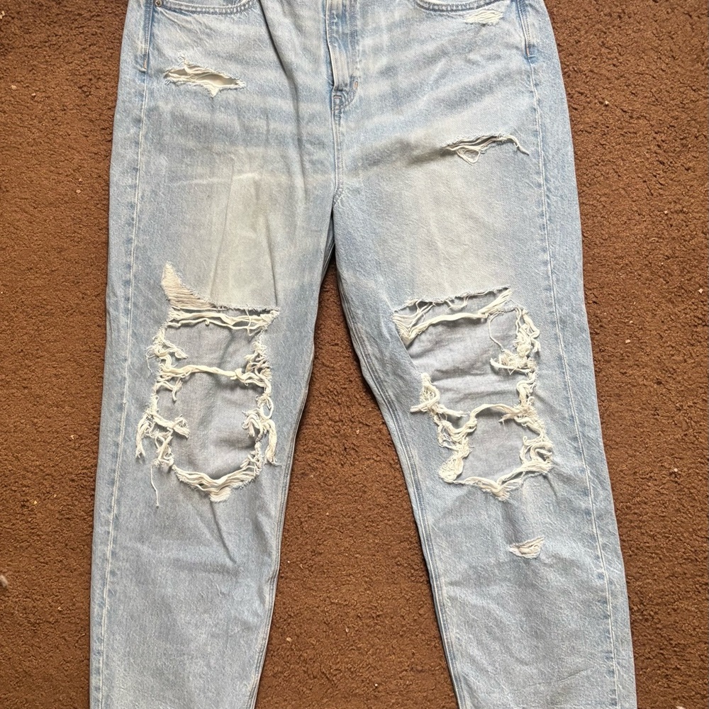 American Eagle Outfitters Light Blue Ripped Straight Leg Jeans